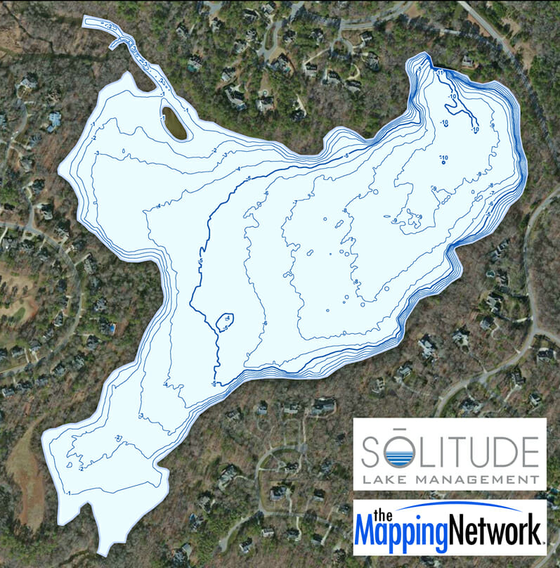 Water depths of the entire lake. Notice the very shallow areas around the inlets.