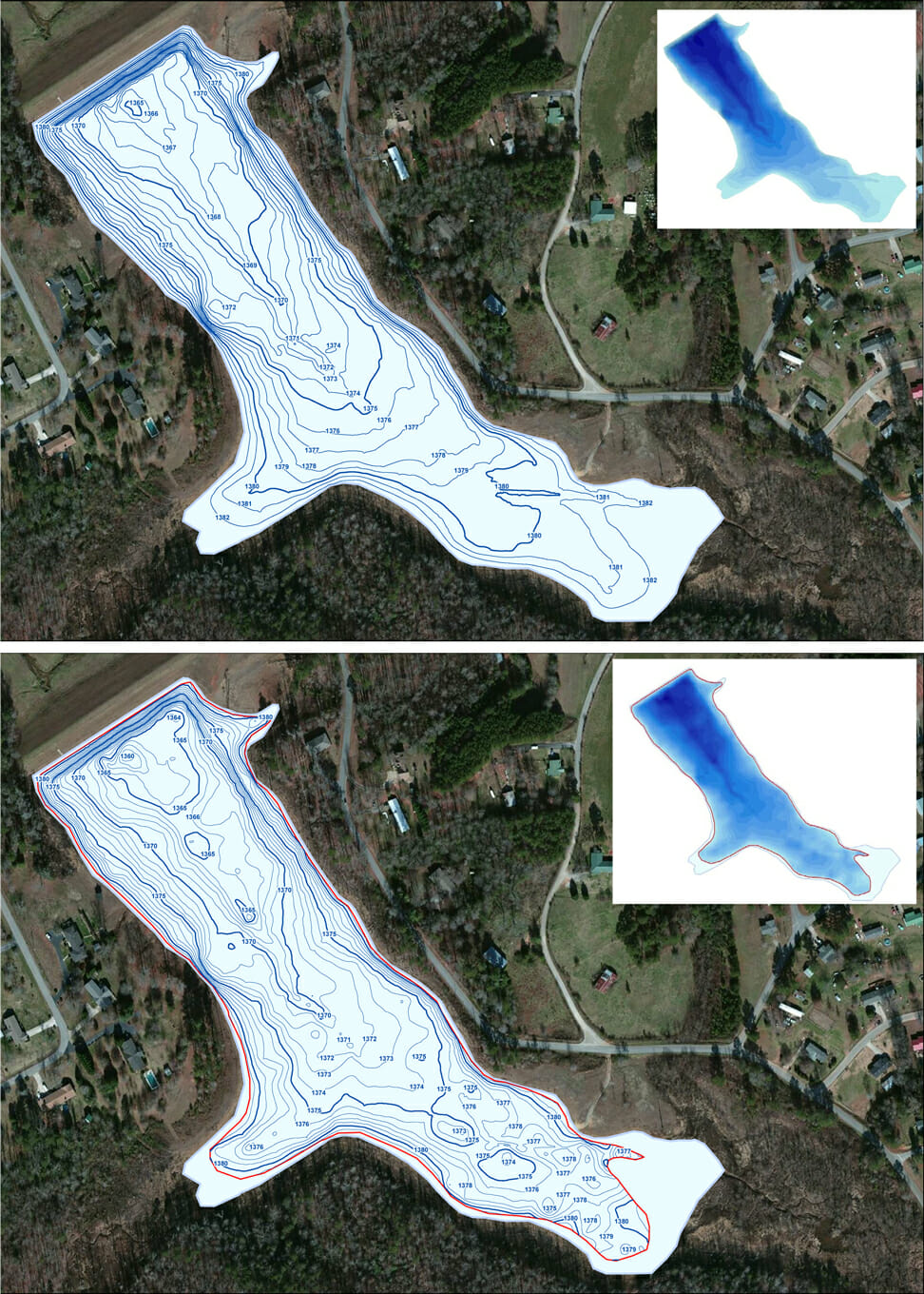 Top of Sediment and hard bottom depths